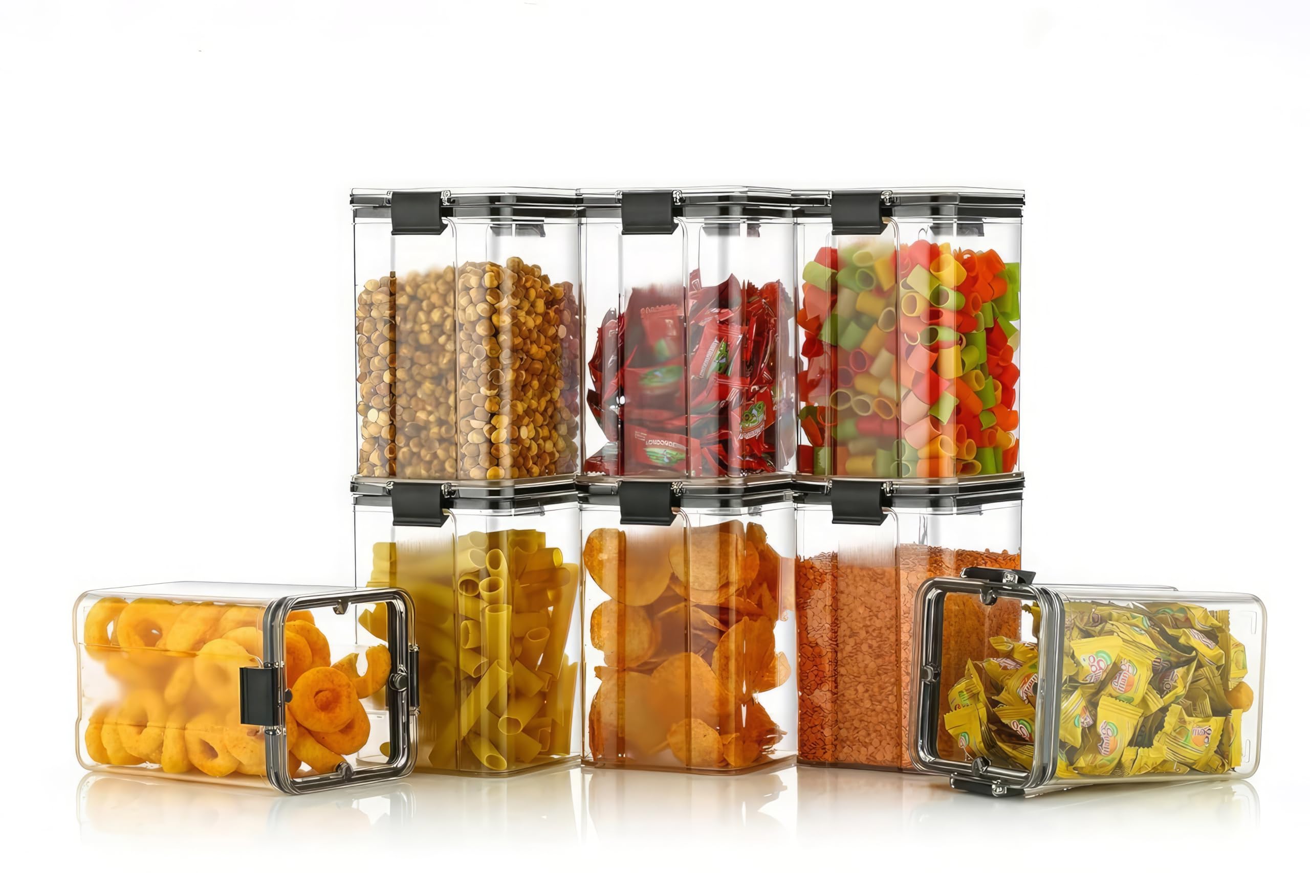 Kwer 1200Ml Air Tight Container Set For Home Kitchen Items Storage Containers Set Food Containers (Plastic, Pack Of 12), Black